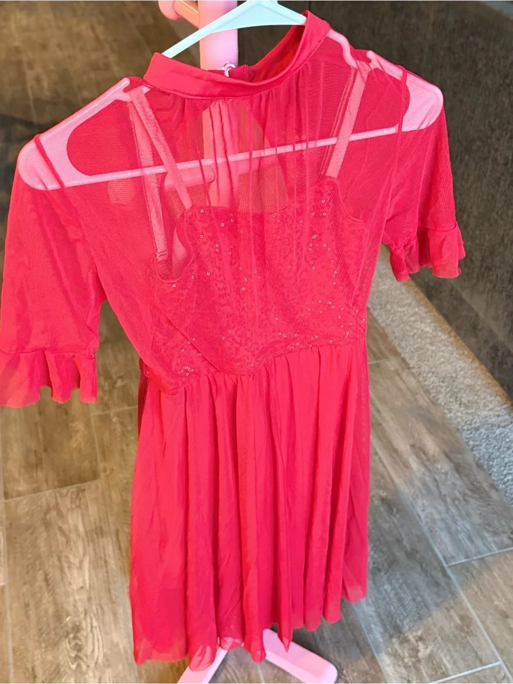 Revolution Red Mesh Sequin Dance Costume Small Adult Dress